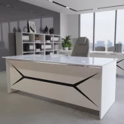 Мениджърско бюро SMART HEATER – метална конструкция и плот от закалено стъкло, super white