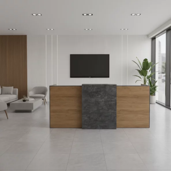 Birou receptie SMART HEATER cu sertar mobil W1800*D600*H1050- lemn natur cu gri