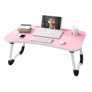 Masă pliabilă pentru laptop, 60x40x28cm, roz – Design modern din MDF și metal-PRODUS RESIGILAT!