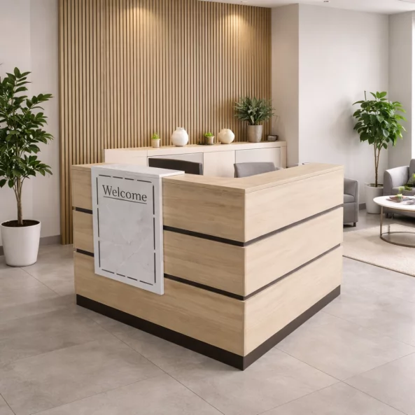 Birou receptie SMART HEATER cu sertar mobil W1400*D1200*H1050-stejar deschis