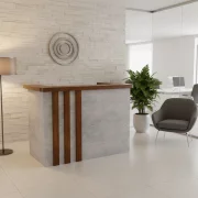 Рецепционно бюро SMART HEATER с висящи чекмеджета W1400D600H1050 – натурален дъб &amp; сиво