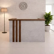 Рецепционно бюро SMART HEATER с висящи чекмеджета W1400D600H1050 – натурален дъб &amp; сиво