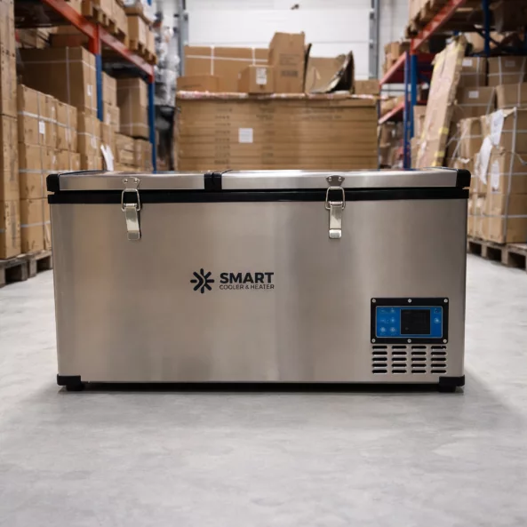 Frigider auto cu compresor smart cooler 12/24 V +220 V, capacitate 100L, cu bluetooth si zonă dublă de răcire, taxa verde inclusă