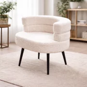Fotoliu Modern Boucle Alb – Design Elegant cu Spatar Curbat