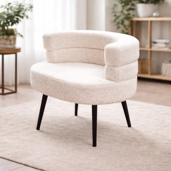 Fotoliu Modern Boucle Alb – Design Elegant cu Spatar Curbat