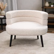 Fotoliu Modern Boucle Alb – Design Elegant cu Spatar Curbat
