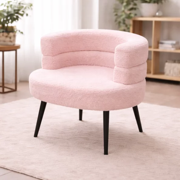 Fotoliu Modern Boucle Roz – Design Elegant cu Spatar Curbat