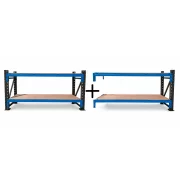 Extensión para banco de trabajo industrial con contrachapado L2000 x P600 x H1000mm - 1000kg/nivel GRIS Y AZUL