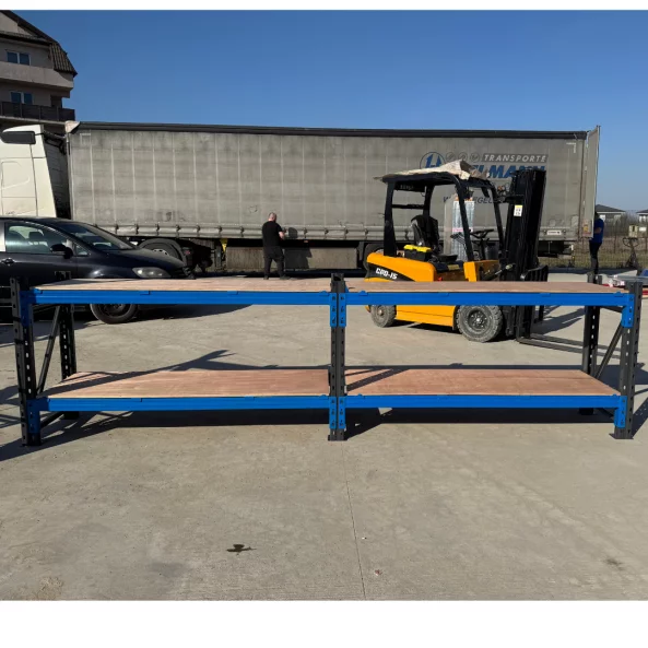 Extensión para banco de trabajo industrial con contrachapado L2000 x P600 x H1000mm - 1000kg/nivel GRIS Y AZUL