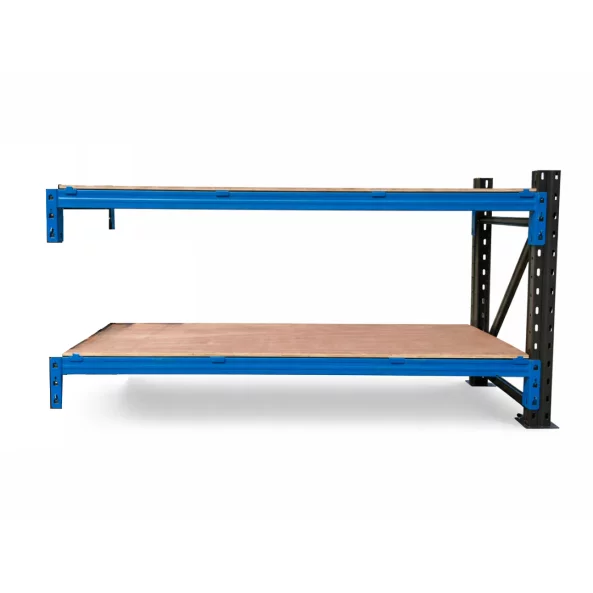 Extensión para banco de trabajo industrial con contrachapado L2000 x P600 x H1000mm - 1000kg/nivel GRIS Y AZUL