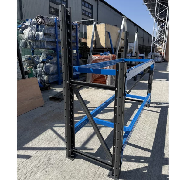 Ipari munkapad felső kerettel panelhez, méretek: H2000 × Sz600 × M1000/1500 mm, teherbírás: 1000 kg/szint – Szurke es kek