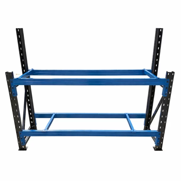 Ipari munkapad felső kerettel panelhez, méretek: H2000 × Sz600 × M1000/1500 mm, teherbírás: 1000 kg/szint – Szurke es kek