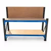 Mesa de trabajo industrial con panel de contrachapado L2000 x D600 x H1000/1500 mm – 1000 kg/nivel, GRIS Y AZUL