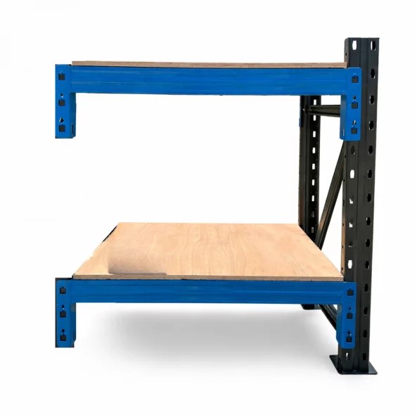 Extensión para banco de trabajo industrial con contrachapado L1000 x P600 x H1000mm - 1000kg/nivel GRIS Y AZUL