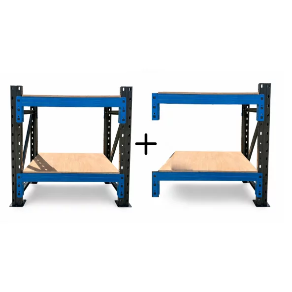 Extensión para banco de trabajo industrial con contrachapado L1000 x P600 x H1000mm - 1000kg/nivel GRIS Y AZUL