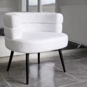 Fotoliu Modern Boucle Alb – Design Elegant cu Spatar Curbat