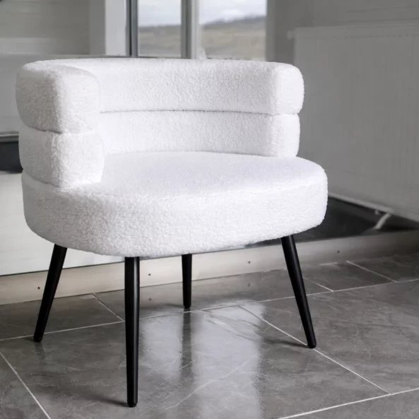 Fotoliu Modern Boucle Alb – Design Elegant cu Spatar Curbat