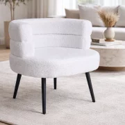 Fotoliu Modern Boucle Alb – Design Elegant cu Spatar Curbat