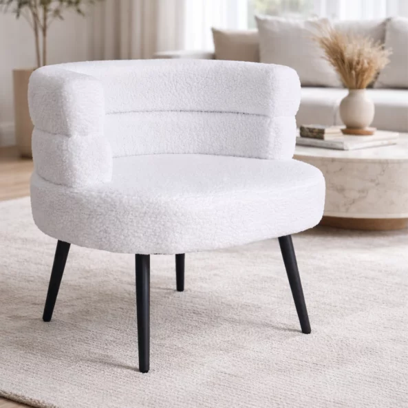 Fotoliu Modern Boucle Alb – Design Elegant cu Spatar Curbat