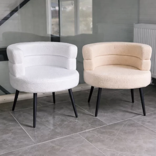 Fotoliu Modern Boucle Alb – Design Elegant cu Spatar Curbat
