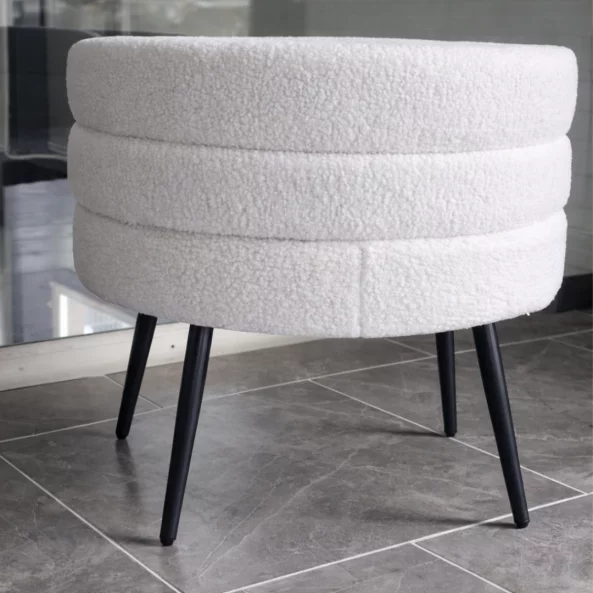 Fotoliu Modern Boucle Alb – Design Elegant cu Spatar Curbat