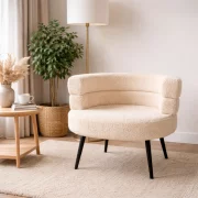 Fotoliu Modern Boucle Bej – Design Elegant cu Spatar Curbat