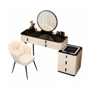 MARIPOSA okos sminkasztal – kerek tükörrel és edzett üveg munkalappal, 80x40x120 cm, ÚJRACSOMAGOLT TERMÉK