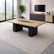 Masa conferință 21-MM07 – 2000x1000 mm, blat melaminat E1, 50 mm – lemn natural și gri antracit