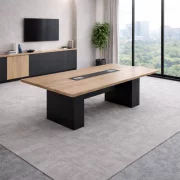 Masa conferință 21-MM07 – 2000x1000 mm, blat melaminat E1, 50 mm – lemn natural și gri antracit