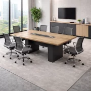 Masa conferință 21-MM07 – 2000x1000 mm, blat melaminat E1, 50 mm – lemn natural și gri antracit