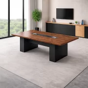 Masa de conferinta 21-MM30, 200x100 cm, Blat 50 mm, PAL Melaminat E1, 110-30- lemn natural și gri antracit