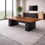 Masa de conferinta 21-MM30, 200x100 cm, Blat 50 mm, PAL Melaminat E1, 110-30- lemn natural și gri antracit