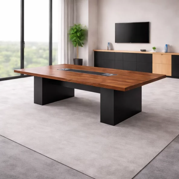 Masa de conferinta 21-MM30, 200x100 cm, Blat 50 mm, PAL Melaminat E1, 110-30- lemn natural și gri antracit