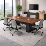 Masa de conferinta 21-MM30, 200x100 cm, Blat 50 mm, PAL Melaminat E1, 110-30- lemn natural și gri antracit