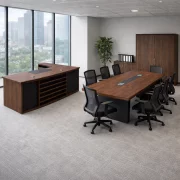 Set Birou Directorial 2400*1000*750 mm cu dulap lateral mobil si Masa de Conferinta 2000x1000 mm