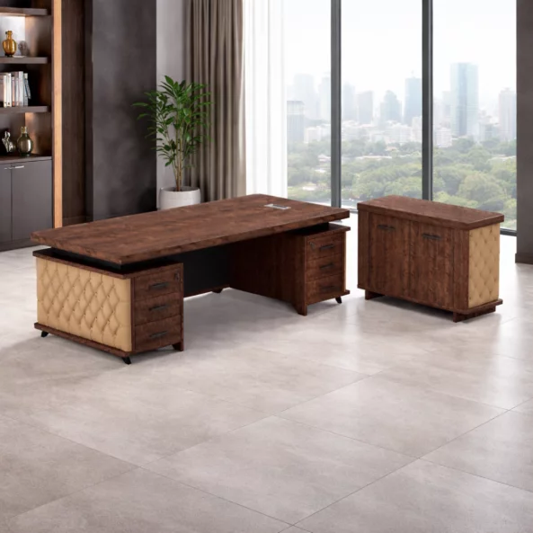 Escritorio ejecutivo Majestic con cajones y armario lateral móvil – dimensiones: 2400 × 1000 × 750 mm