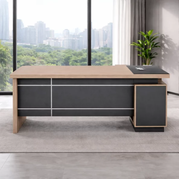 Escritorio ejecutivo Bellagio con estructura de melamina y panel frontal – dimensiones: W1800 × D800 × H750 mm