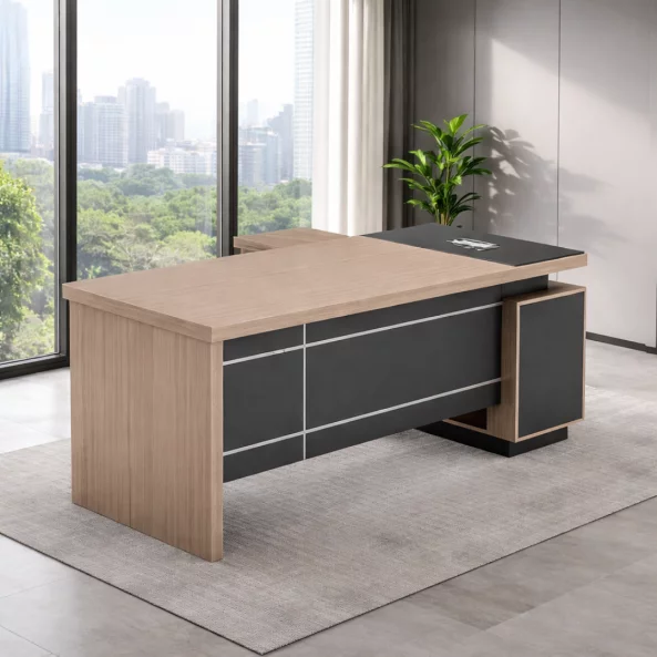 Escritorio ejecutivo Bellagio con estructura de melamina y panel frontal – dimensiones: W1800 × D800 × H750 mm