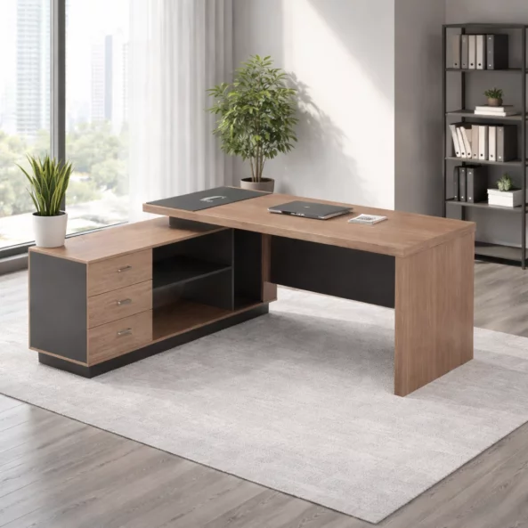 Escritorio ejecutivo Bellagio con estructura de melamina y panel frontal – dimensiones: W1800 × D800 × H750 mm