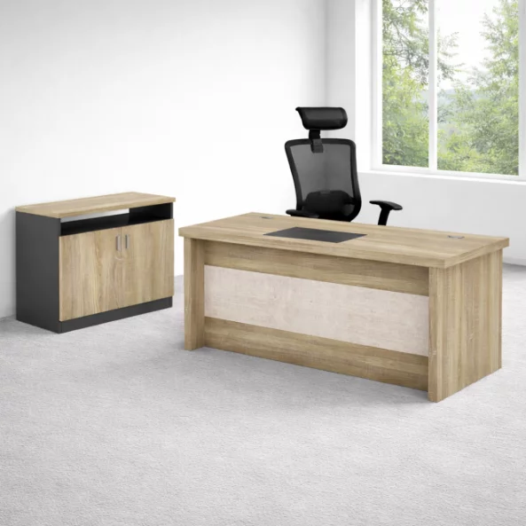 Escritorio ejecutivo Prestige con armario lateral y tablero de 50 mm – dimensiones: An1800 x Pr800 x Al750 mm