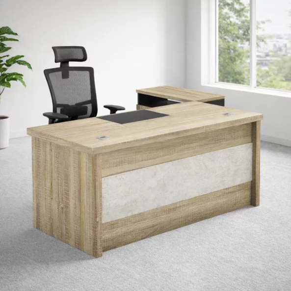 Escritorio ejecutivo Prestige con armario lateral y tablero de 50 mm – dimensiones: An1800 x Pr800 x Al750 mm