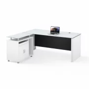 Birou managerial Iluma , structura metalica si blat sticla securizata, dimensiuni W1600 × D800 × H750 mm, White