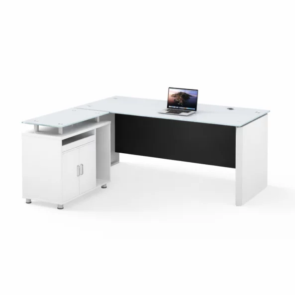 Birou managerial Iluma , structura metalica si blat sticla securizata, dimensiuni W1600 × D800 × H750 mm, White