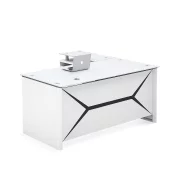 Birou managerial Iluma , structura metalica si blat sticla securizata, dimensiuni W1600 × D800 × H750 mm, White