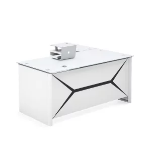 SMART HEATER vezetői íróasztal – fém szerkezet és edzett üveg asztallap, super white