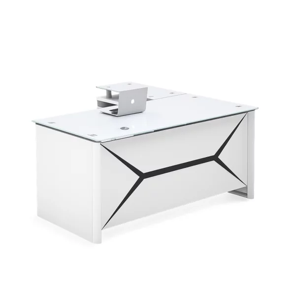 Birou managerial Iluma , structura metalica si blat sticla securizata, dimensiuni W1600 × D800 × H750 mm, White