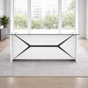 Birou managerial Iluma , structura metalica si blat sticla securizata, dimensiuni W1600 × D800 × H750 mm, White