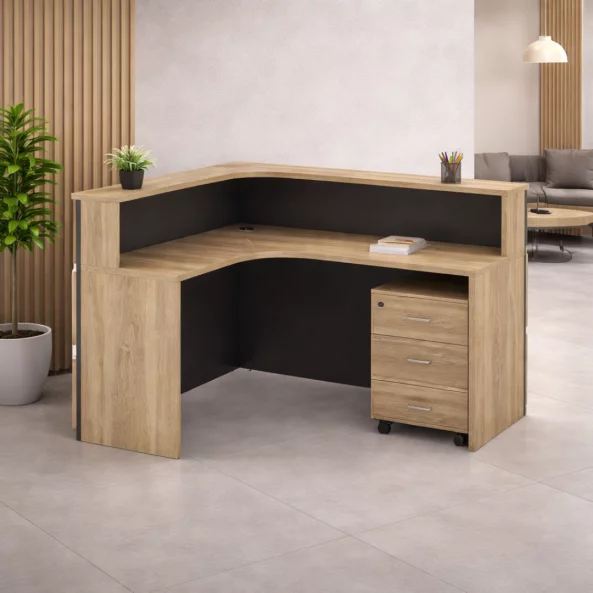 Recepciós íróasztal SMART HEATER mobil fiókkal W1400D1200H1050 – világos tölgy