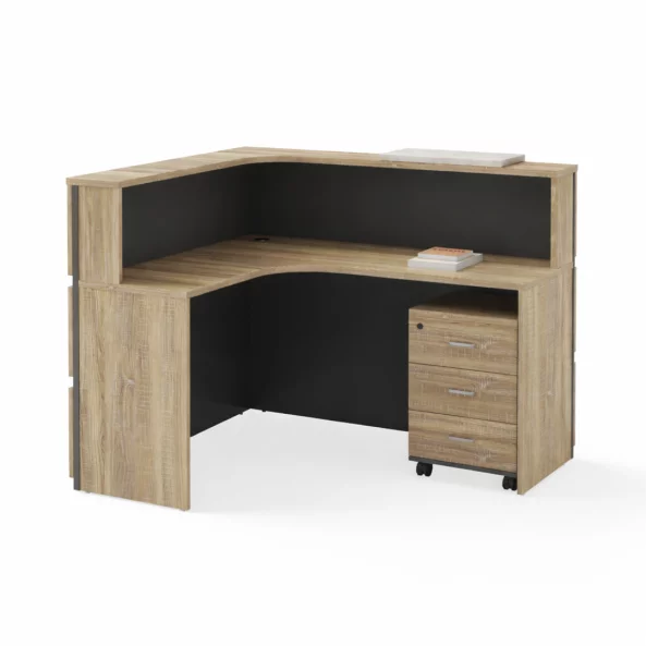 Recepciós íróasztal SMART HEATER mobil fiókkal W1400D1200H1050 – világos tölgy