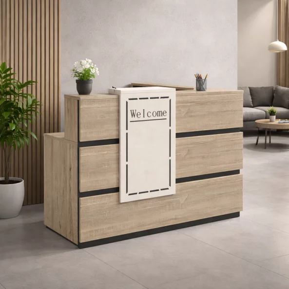 Recepciós íróasztal SMART HEATER mobil fiókkal W1400D1200H1050 – világos tölgy